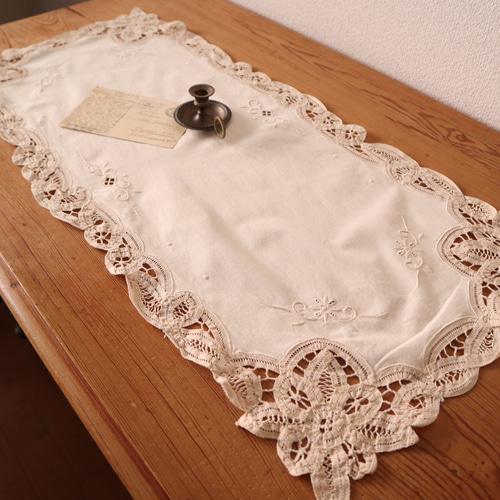 大判　バテンレース　ヴィンテージ　手刺繍　フリークロス　テーブルクロス　カバー 大判 バテンレース ヴィンテージ 手刺繍 フリークロス テーブル