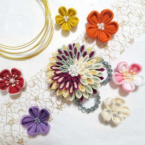 ☆豪華 かんざしセット 色とりどり☆ ◎つまみ細工◎ 菊『＊大きなお花  