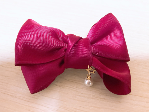 星とパールのチャーム付き リボン ヘアクリップ ヘアクリップ