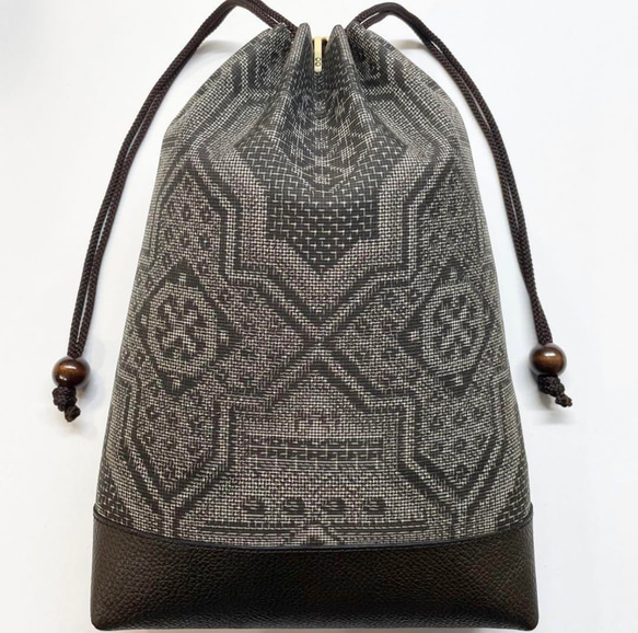 信玄袋(マチ有り、大)、岡山産デニム、21オンス生地使用、牛革