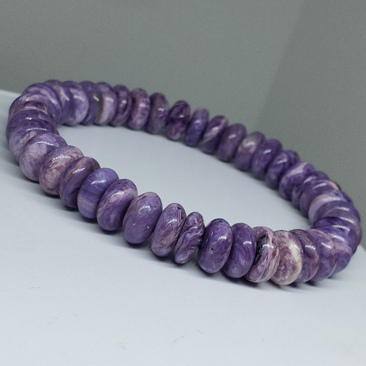 送料無料 10.1mm 17.5cm チャロアイト ボダン型 ブレス 恐怖心を克服する石