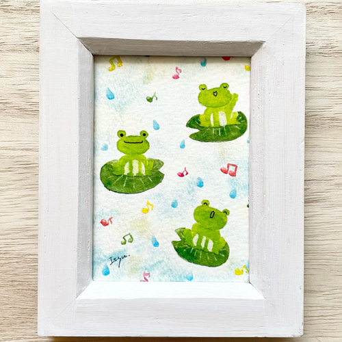 残り1点、早い者勝ち】カエルの水彩画 木製フレーム付き 残り1点、早い