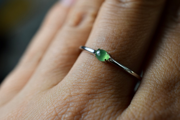 SR4-123 上品 宝石質 シルバー 氷種 若緑 本翡翠 リング ミャンマー産 フリーサイズ 指輪 金属アレルギー対応 12枚目の画像
