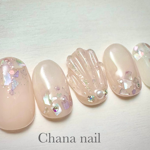 ネイルチップ♡専用ページ 送料無料》No.205 大人マーメイドネイル ホワイト ベージュ【両面