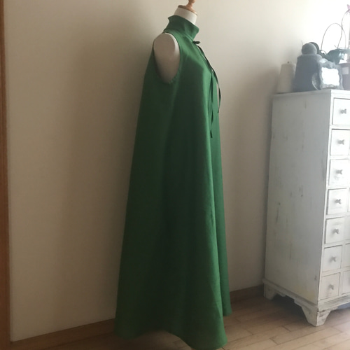 ハンドメイド 人気作家 フレンチリネンハイネックフレアマキシワンピース 黒 SUBLIMATIO -POP UP- 】The Ace Black Dress (ワンピ