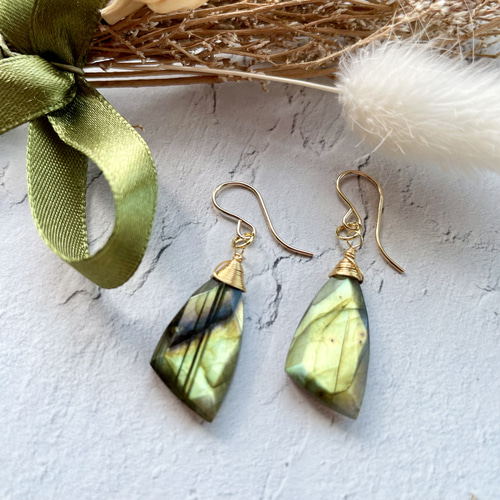 14kgfフォッシルコーラル・アンデシンラブラドライトピアス/イヤリング