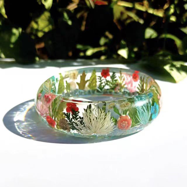 ハンドメイド 花 草木 バングル リストバンド ブレスレット ドライフラワー 透明 恋人 誕生日 記念日 プレゼント