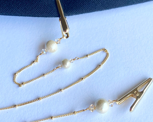 B❤️ 花　パール　帽子ストラップ　帽子チェーン　帽子　帽子クリップ　ハンドメイド 送料無料/帽子クリップ14kgfチェーンx花びらケシパールハット