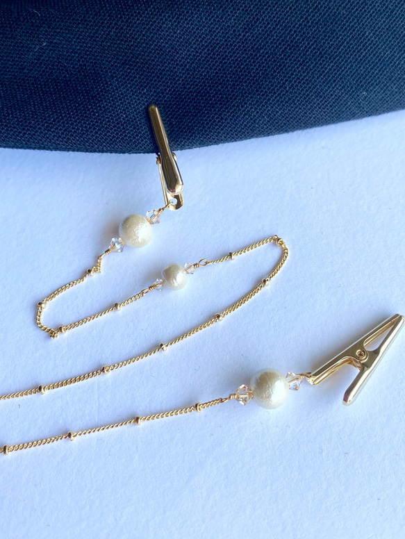 帽子クリップ】ハットクリップ コットンパール 貴和クリスタル 絡み