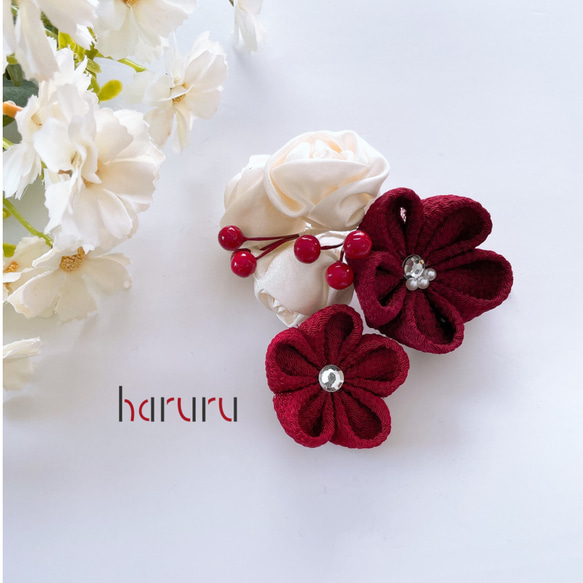 つまみ細工髪飾りボルドー