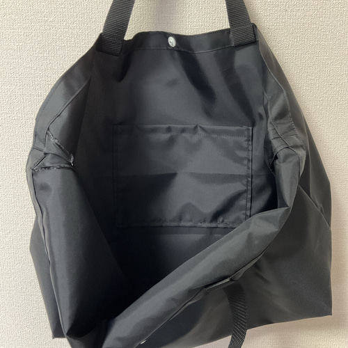 ショッピング トートバッグ 黒色 無地 ( モノトーン 撥水 収納