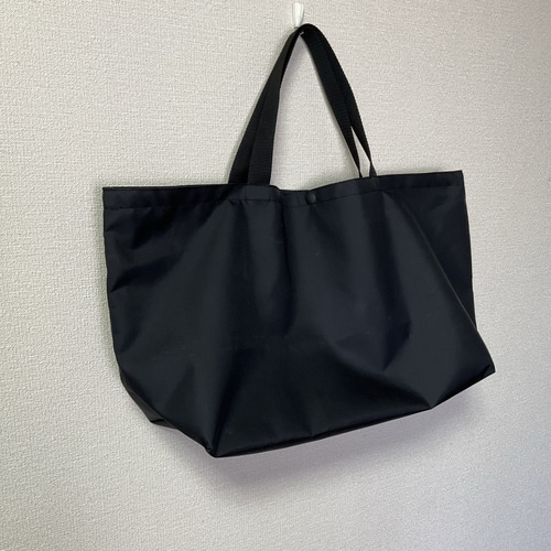 ショッピング トートバッグ 黒色 無地 ( モノトーン 撥水 収納