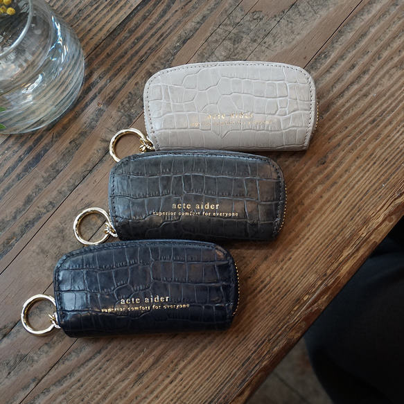 小銭をきちんと整理♪上品レザーのコインケース 小物整理にも！ アイボリー/ダークグレー/ネイビー【AAU03.02】 6枚目の画像