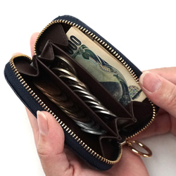 小銭をきちんと整理♪上品レザーのコインケース 小物整理にも！ アイボリー/ダークグレー/ネイビー【AAU03.02】 4枚目の画像