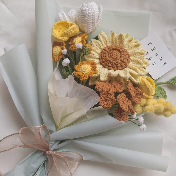 ✽枯れない花束✽ 毛糸 ブーケ ひまわり 編み物 アートフラワー ✽枯れない花束✽ 毛糸 ブーケ ひまわり 編み物 アートフラワー