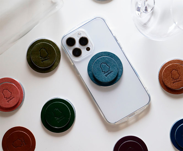 MagSafe対応 薄型軽量 イタリアレザー スマホグリップ グリップトック