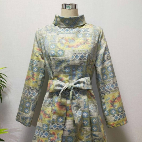 着物リメイク ワンピース 花柄 2WAY Aライン 大人かわいい