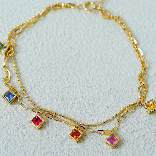 虹」K18 天然カラーサファイア ブレスレット 成功 誠実 慈愛 9月誕生石  