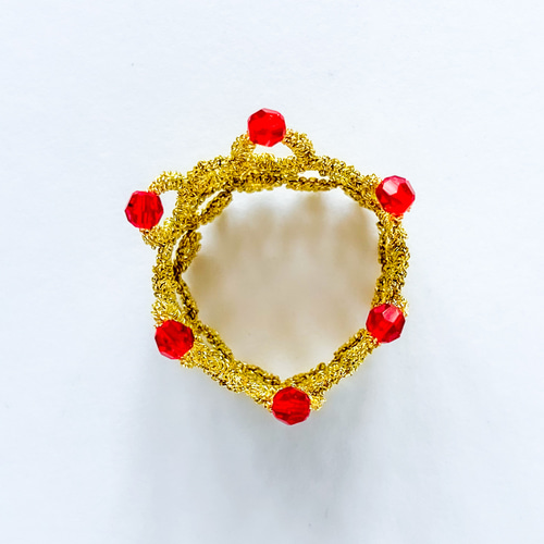 レースとガラスビーズの小さな王冠 〈ゴールド〉 タティングレース