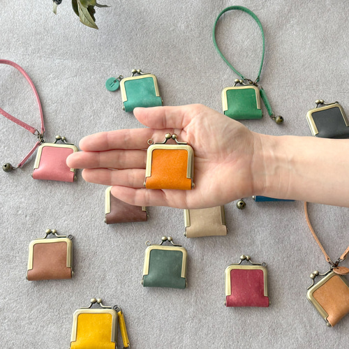 がま口 ジュエリーケース ミニ 革 イタリアレザー カラフル