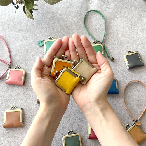 がま口 ジュエリーケース ミニ 革 イタリアレザー カラフル