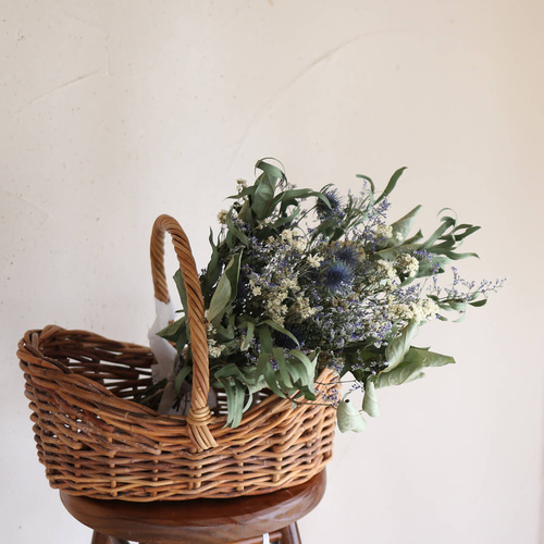 ドライフラワーリース　ブルー　夏リース　リース　スワッグ ドライフラワーリースブルー夏リースリーススワッグ