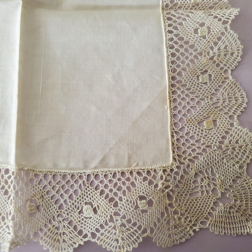 フランスヴィンテージ ボビンレースハンカチ イニシャル刺繍 GL