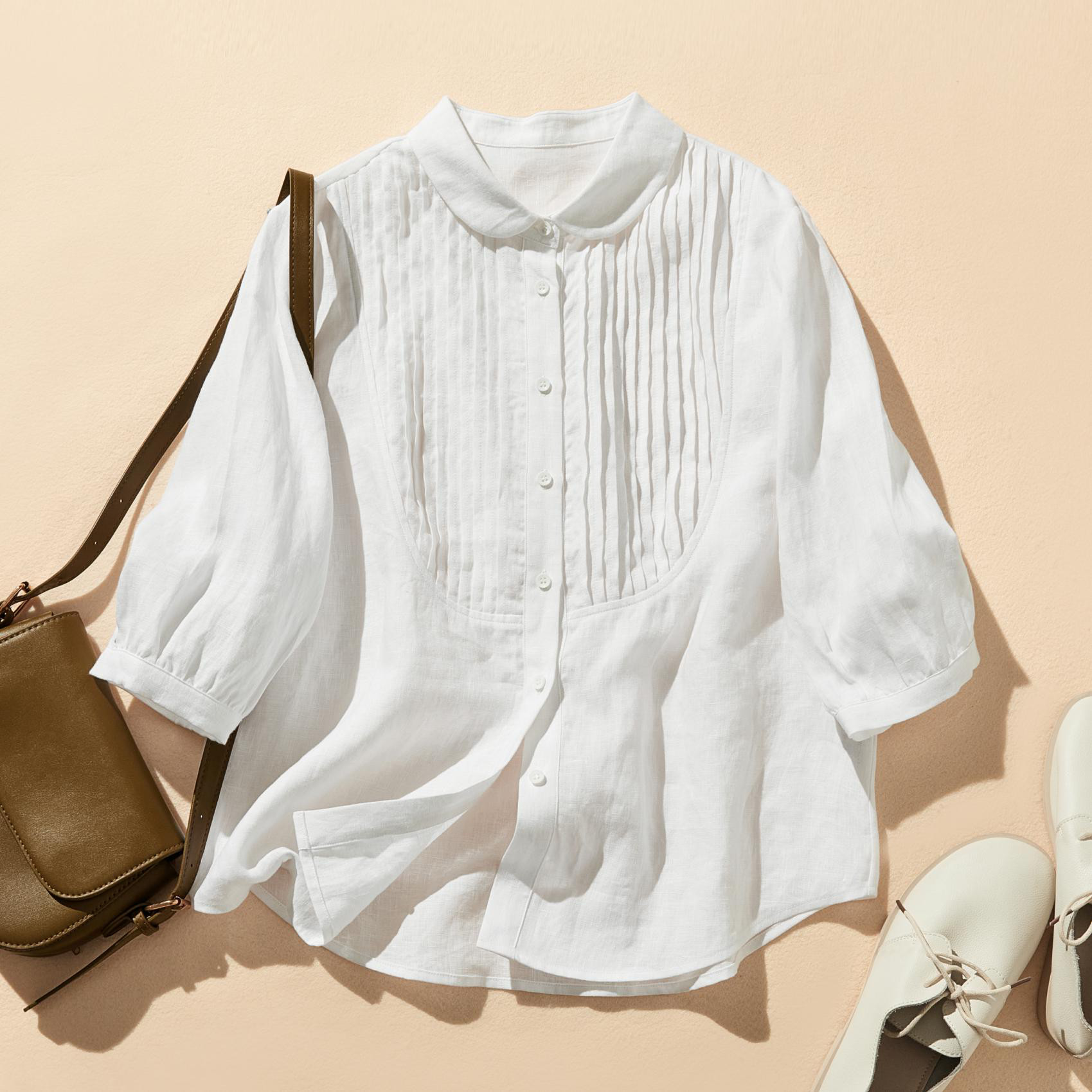 ヤッコマリカルド　綿100% 総ピンタック　シャツ 白　ブラウス　ゆったり 斜めピンタックブラウス【BASIC】 | ITEM | YACCOMARICARD CORE