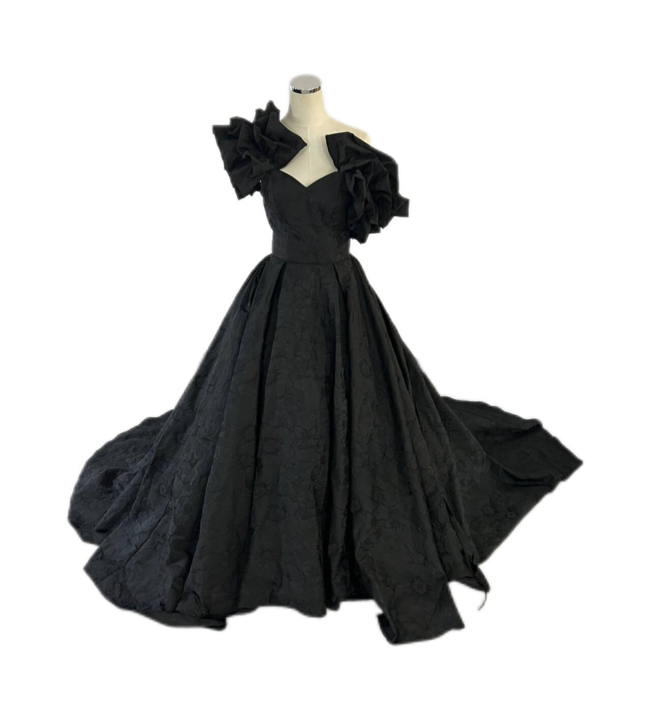 人気上昇！パーティードレス ブラック パフスリーブ ワンショルダー オフショルダー エレガント 花嫁/ウェディングドレス