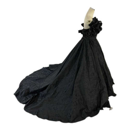 人気上昇！パーティードレス ブラック パフスリーブ ワンショルダー  