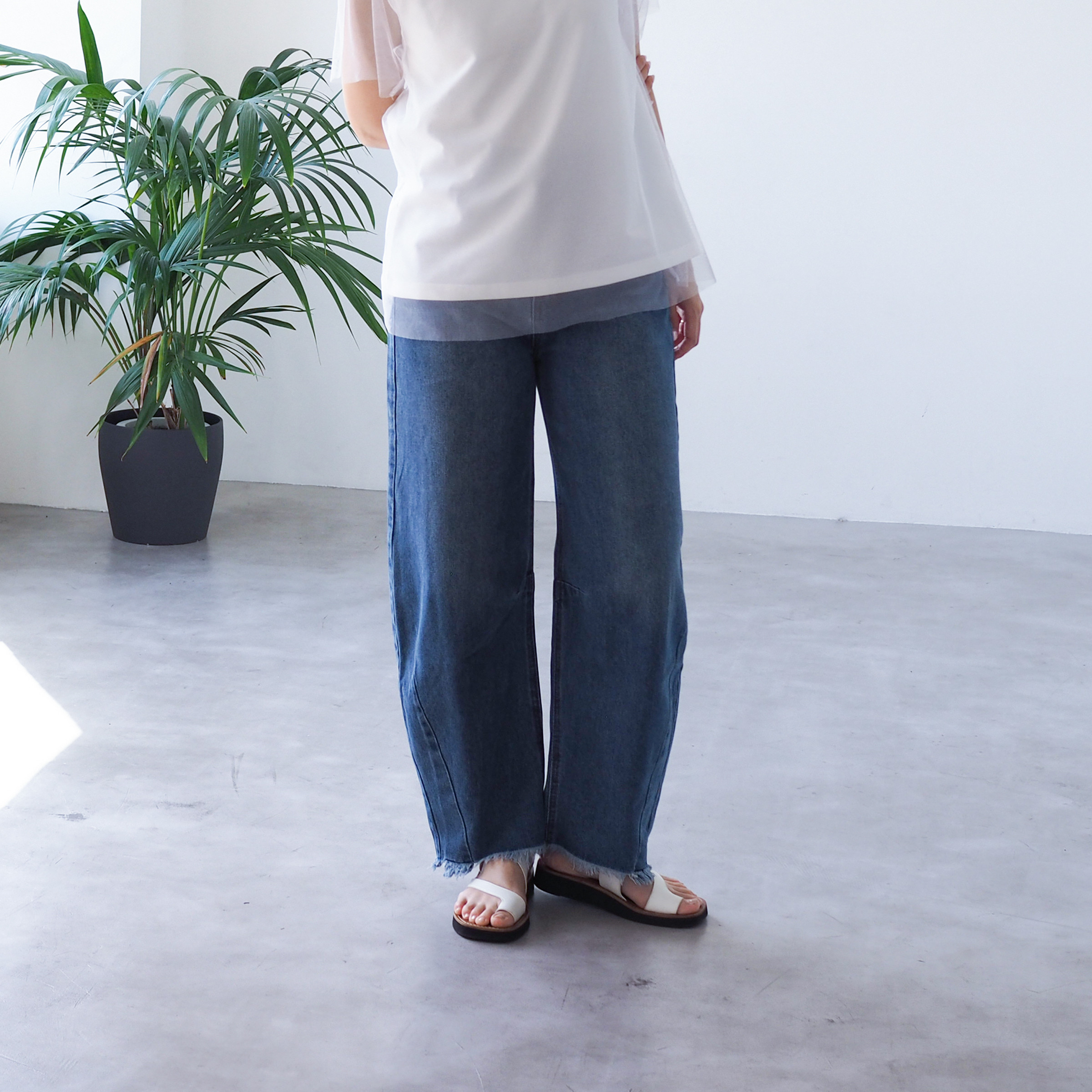 カーブデニムパンツ ブルー