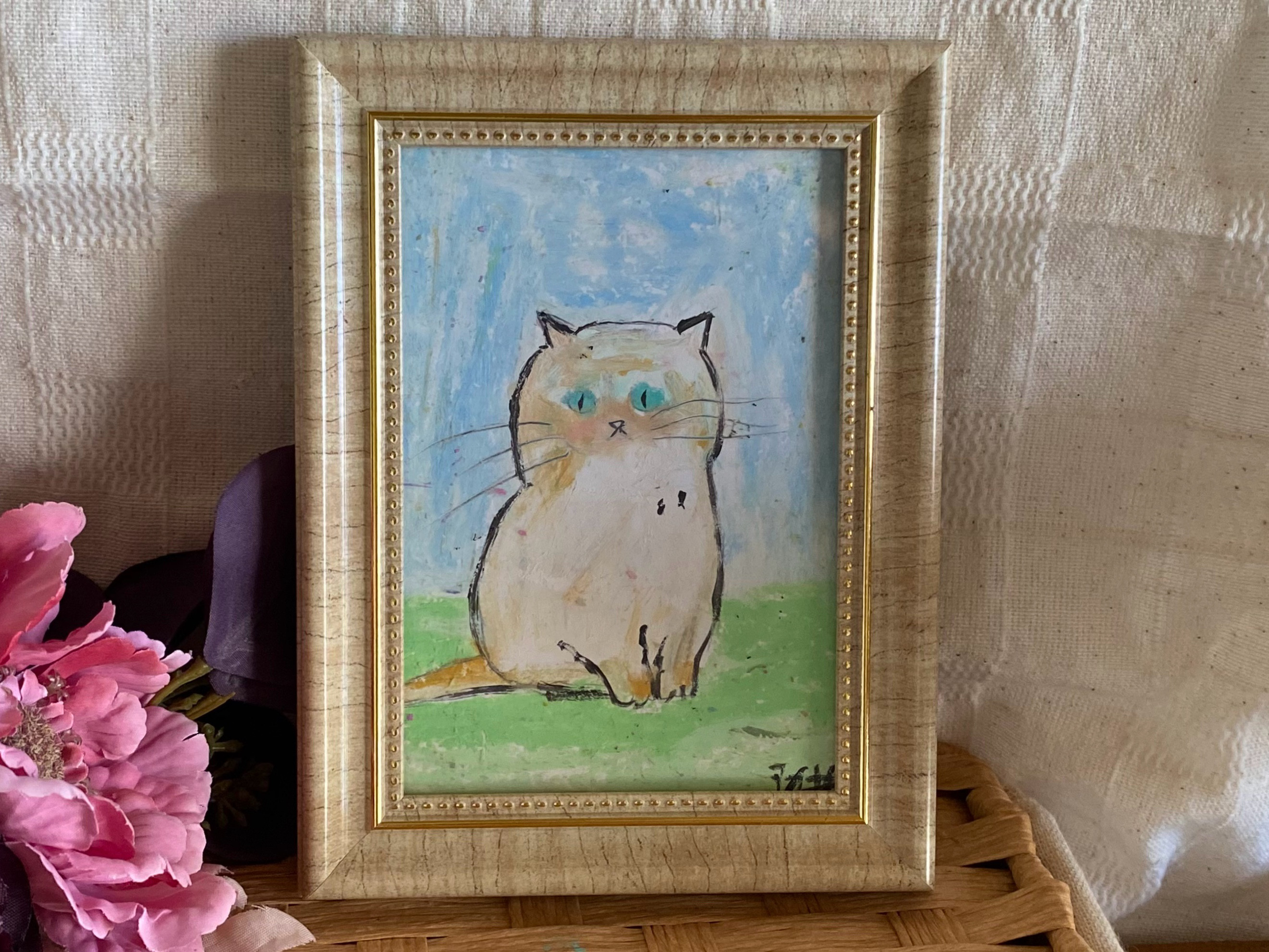 絵画。原画【可愛い猫ちゃんたちを連れて楽しい遠足に行く】