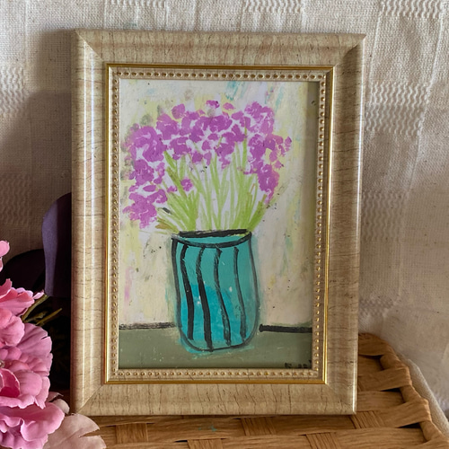 絵画。原画手描【花瓶の中の美しい星のように散る花】 絵画