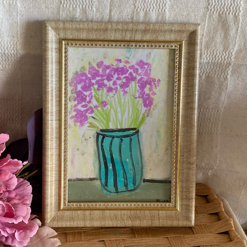 美品 花瓶 絵 花 当日発送 絵画。原画手描【花瓶の中の美しい星のように散る花】 絵画 アカザ麦
