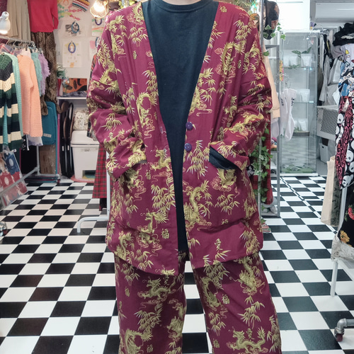 龍　福×愛　USAコットン　カーディガンシャツジャケット:ワインレッド 龍 福×愛 USAコットン カーディガンシャツジャケット:ワインレッド