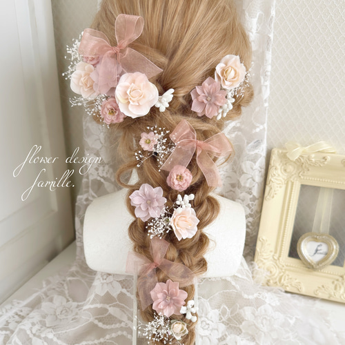 やわらかな気品 ✧ リボン × くすみピンク × くすみパープル 髪飾り