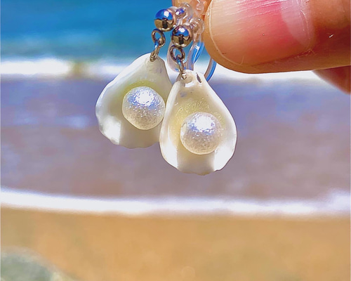 島のパールピアス/イヤリング＊淡路島の貝殻＊海 イヤリング
