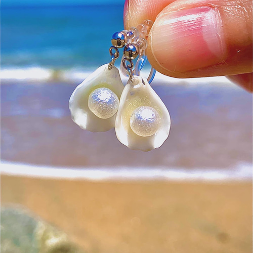 島のパールピアス/イヤリング＊淡路島の貝殻＊海 イヤリング