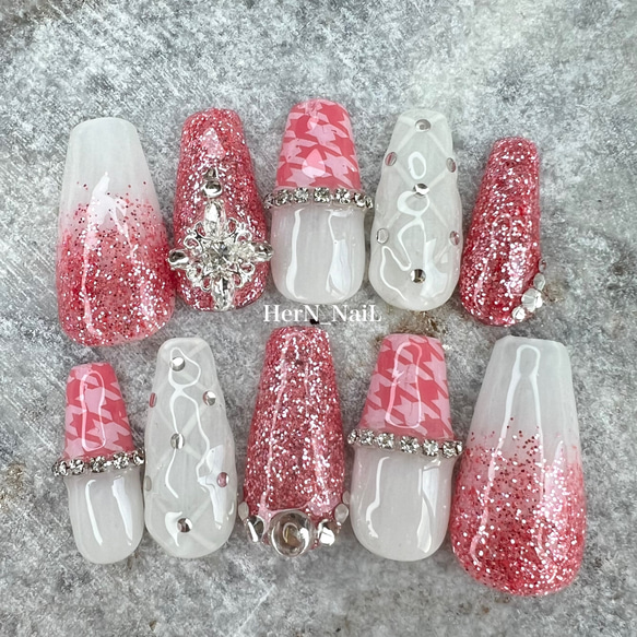 お客様完成品♡千鳥ネイル　ガーリー　ピンクネイル　冬ネイル　シンプルネイル お客様完成品♡千鳥ネイル ガーリー ピンクネイル 冬ネイル