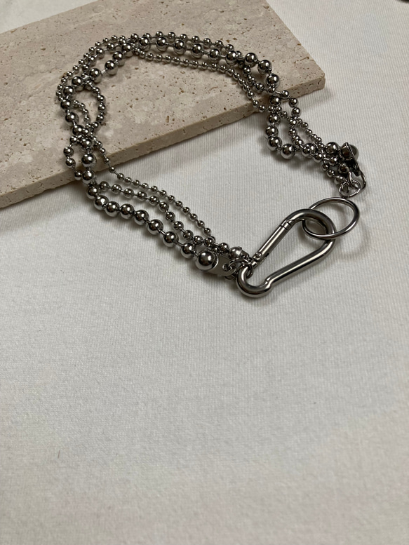 ーKarabiner ボールチェーンネックレスー　ボールチェーン　ボールチェーンネックレス　サージカルステンレス 2枚目の画像