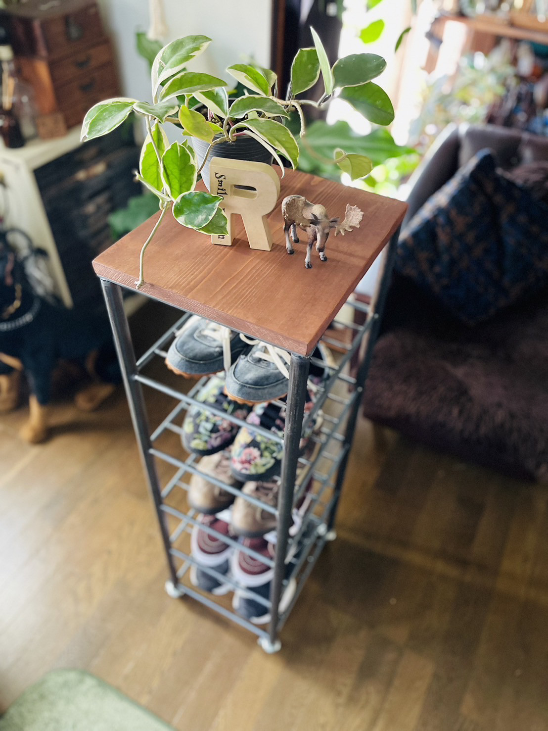 アイアン6段シェルフ　シューズラック　オーダーメイド　ハンドメイド　男前家具　アイアン家具　インダストリアル　無垢材