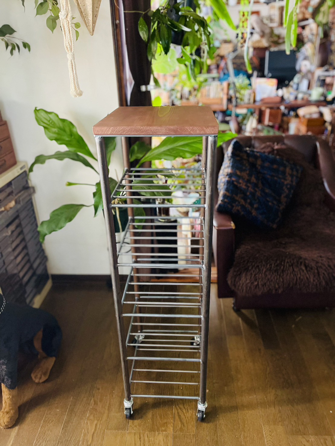 アイアン6段シェルフ　シューズラック　オーダーメイド　ハンドメイド　男前家具　アイアン家具　インダストリアル　無垢材