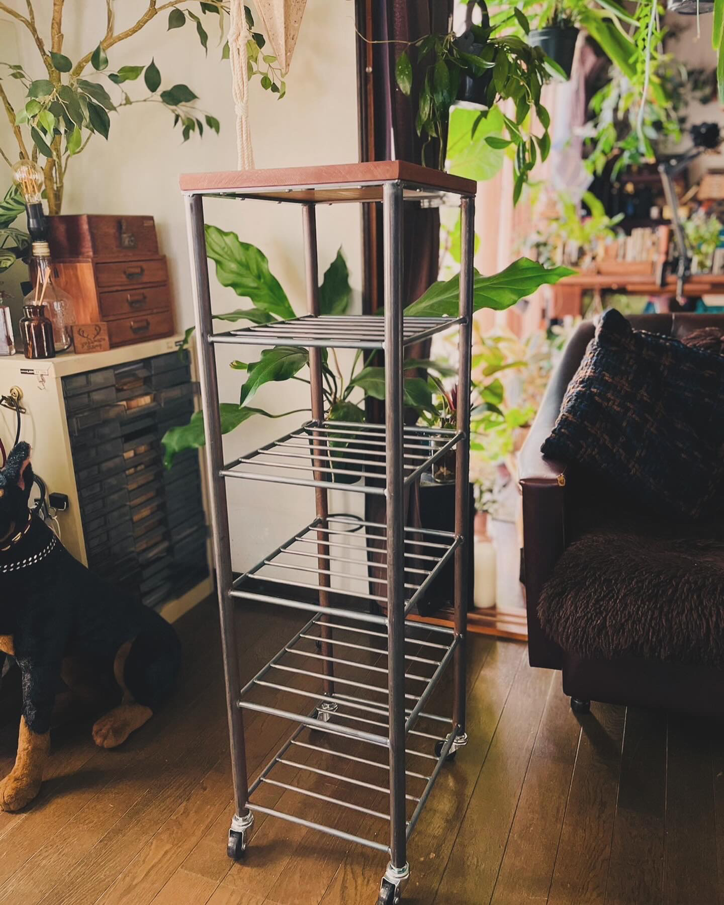 アイアン6段シェルフ　シューズラック　オーダーメイド　ハンドメイド　男前家具　アイアン家具　インダストリアル　無垢材