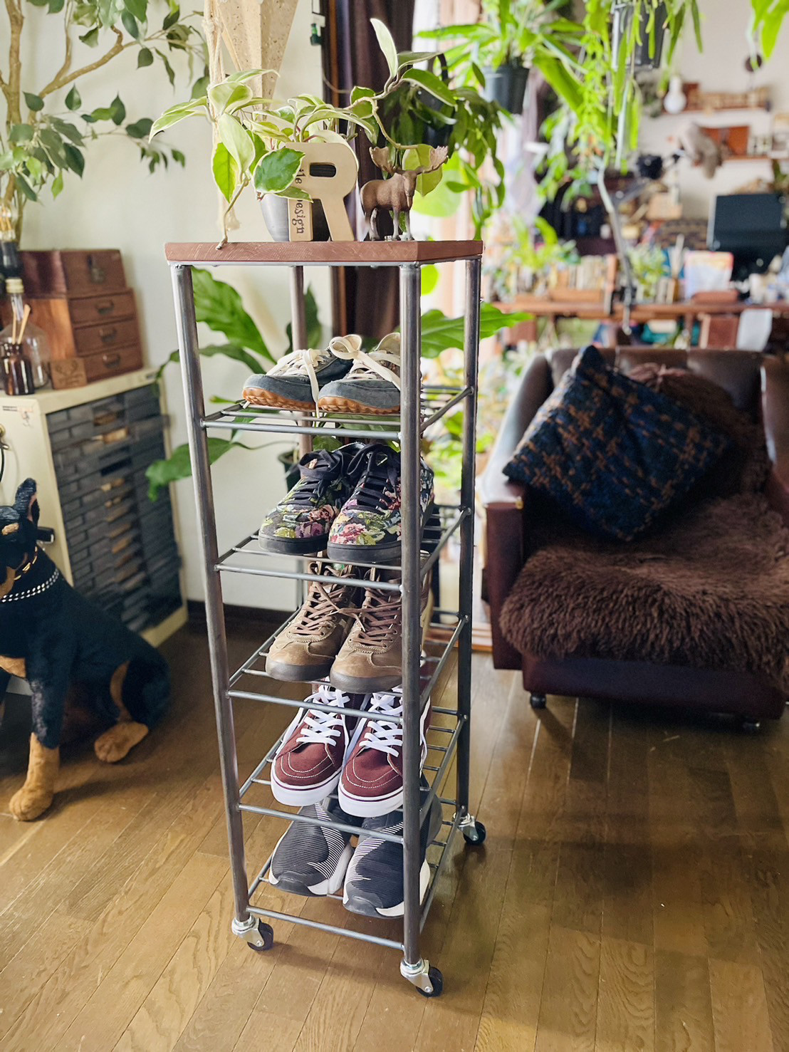 アイアン6段シェルフ　シューズラック　オーダーメイド　ハンドメイド　男前家具　アイアン家具　インダストリアル　無垢材