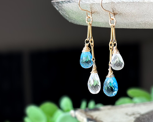 14kgf クリスタルとブルートパーズのピアス bd6fad59adef5c12f3e47d0c6b023c