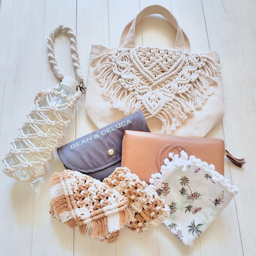 【専用品】ハンドメイド　ふわふわフリンジトートバッグS （マチあり） 専用品】ハンドメイド ふわふわフリンジトートバッグS （マチあり）
