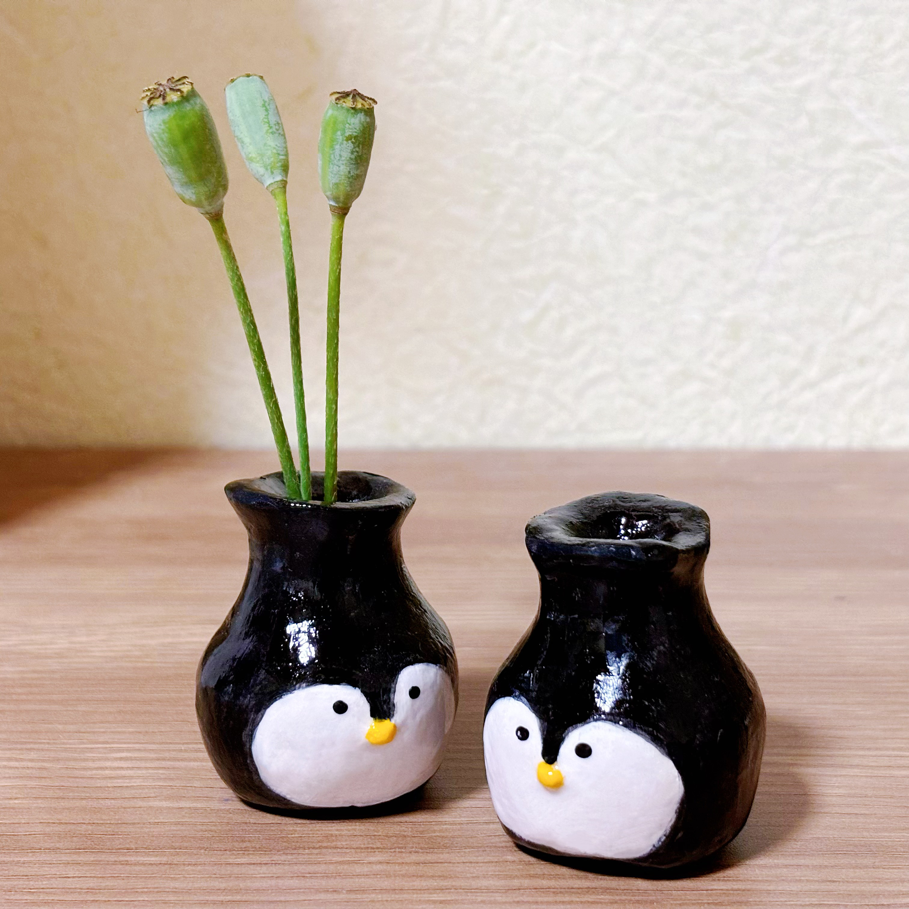 作家不明 しのぎ一輪挿し ペンギン ドライフラワー フラワー