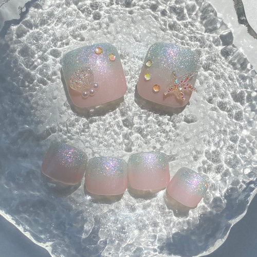 フット 水色 シェル ヒトデ マグネット 夏 マーメイド キラキラ 海 