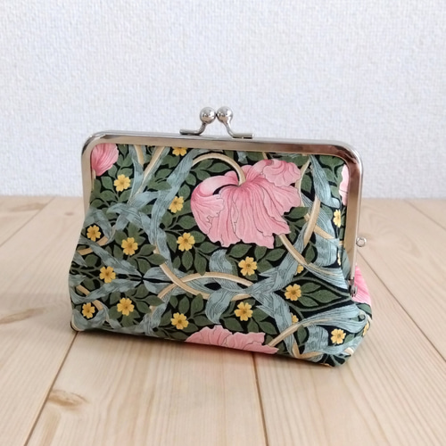 V&Aウィリアムモリス がま口ポーチ 14cm口金 ピンパネル ピンク/黒 696