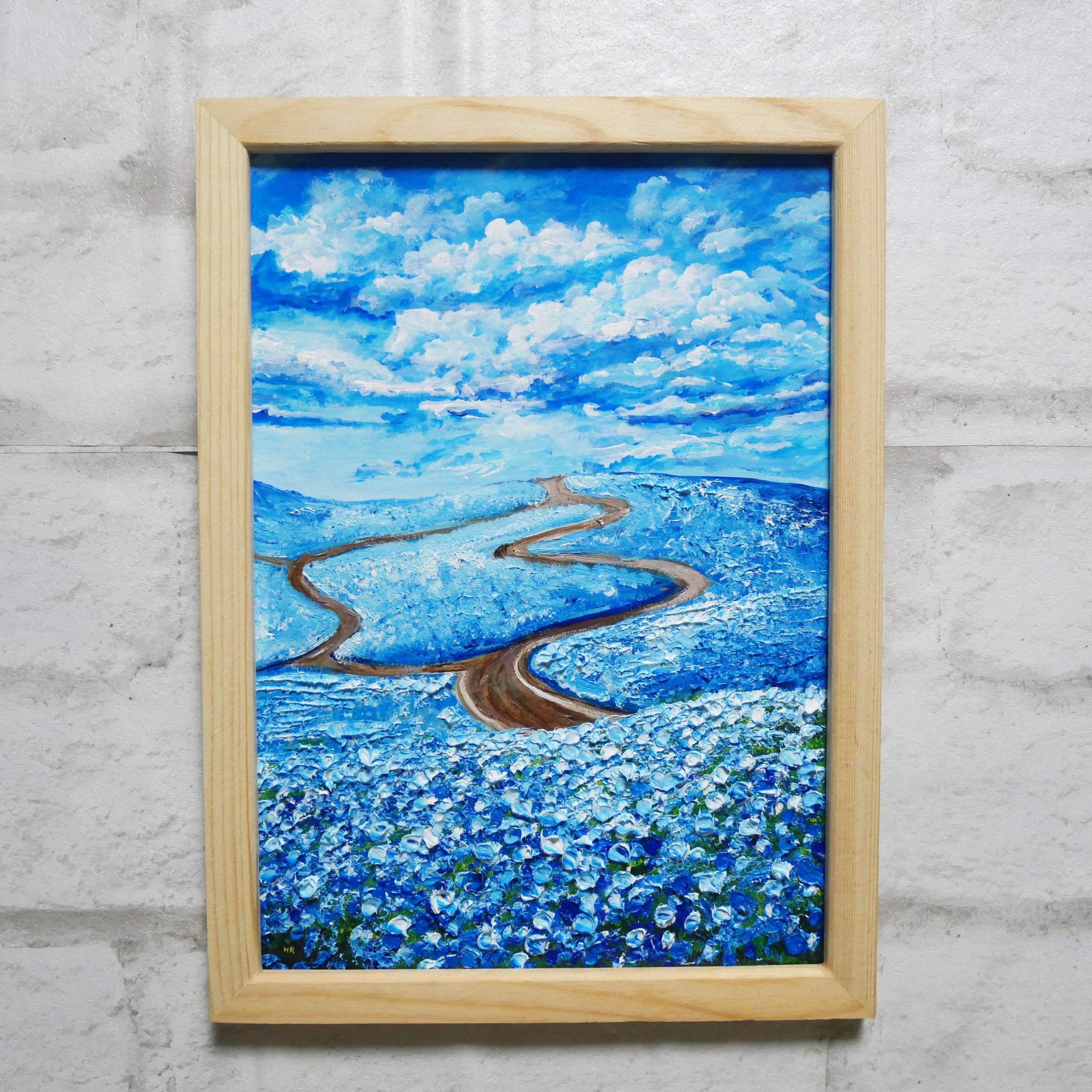 油絵 油彩 油彩画 絵 絵画【空と雲の青い丘】
